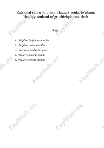 ratsional sonlar to’plаmi. haqiqiy sonlar to’plami. haqiqiy sonlarni to’gri chiziqda tasvirlash — DOC
