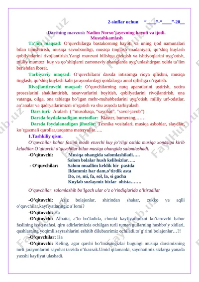 2-5-7 sinflar uchun musiqa ochiq dars — DOCX