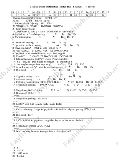 5-sinf 4-chorak_1 var — DOCX