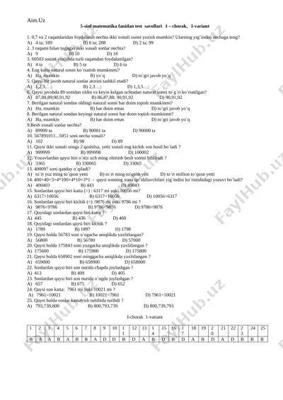 matematika test 5-sinf 1-4 ch — DOCX