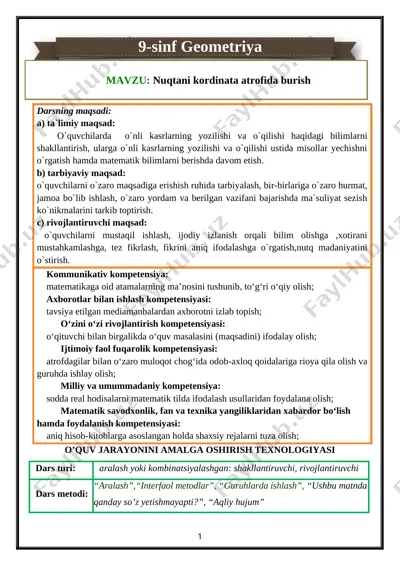 9-sinf nuqtani kordinata atrofida burish — DOCX
