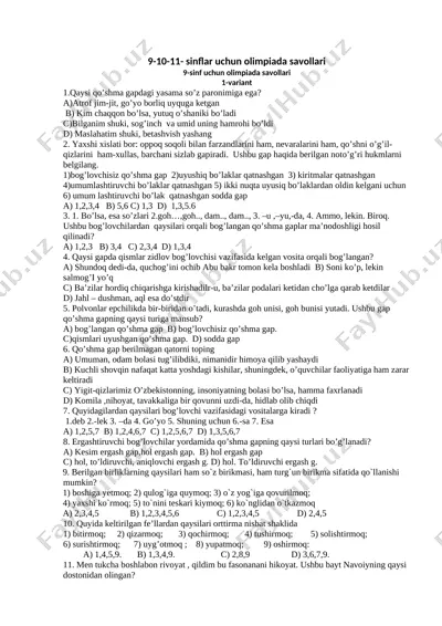 9-10-11- sinflar uchun olimpiada savollari — DOCX