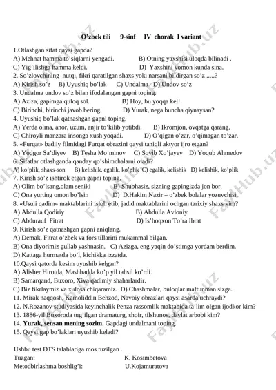 @ona_tilim_millat_ruhi 9sinf_o`zbek_tili_iv_chorak_test — DOCX