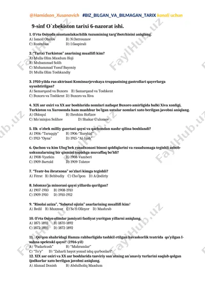 9-ozbekiston tarixi.nazorat ishi-6 — DOCX