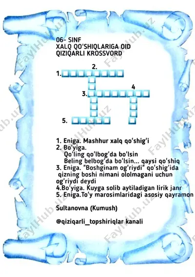 krossvordlar, rasmli testlar. kumush — PDF