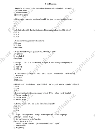 barcha fanlardan test — ZIP