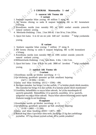 5-11 -- sinflar nazorat ishlari — DOC