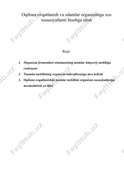 oqilona ovqatlanish va odamlar organizmiga xos xususiyatlarni hisobga olish — DOC