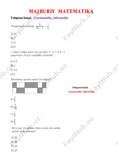 majburiy matematika 2024 test savollari (2-qism) — PDF