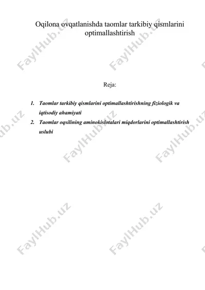 oqilona ovqatlanishda taomlar tarkibiy qismlarini optimallashtirish — DOC