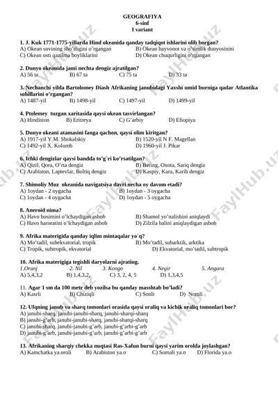 6-7-8-sinf test 1-3-v geografiya umumta'lim uz rus — DOCX