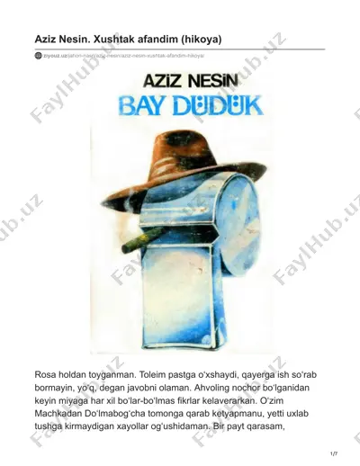 aziz nesin. xushtak afandim (hikoya) — PDF