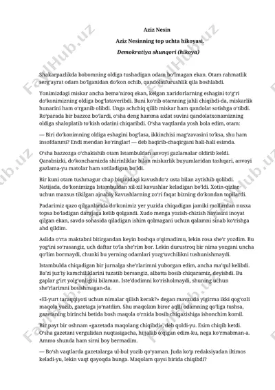 aziz nesin hikoyalar to`plami — DOCX