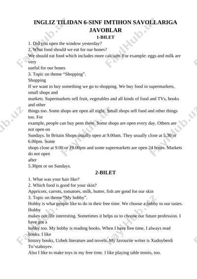 6-sinf ingliz tili javoblari — DOCX