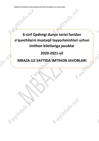 6 sinf tarix 2021 imtihon javoblari — PDF