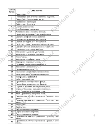 7 klass matematika 1 chetv. — XLSX
