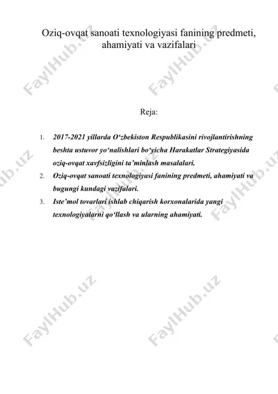 oziq-ovqat sanoati texnologiyasi fanining predmeti, ahamiyati va vazifalari — DOC