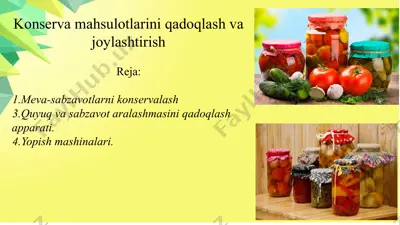 konserva mahsulotlarini qadoqlash va joylashtirish — PPTX