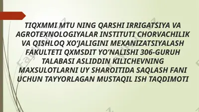 poliz mevalarini yig’ish, tashish va saqlash — PPTX