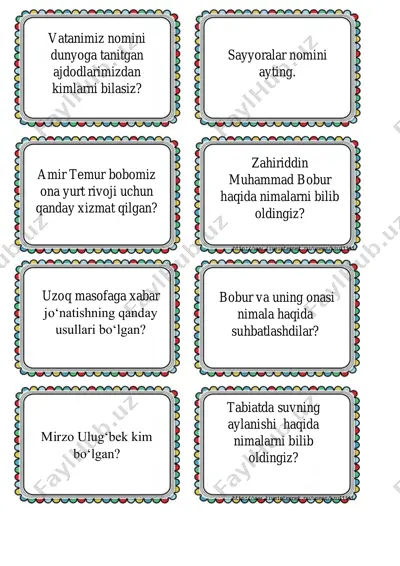 5-bo 'lim uchun tarqatmalar — PDF