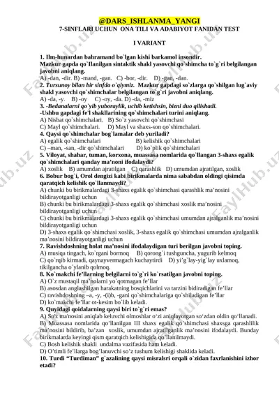 7-sinf ona tili va adabiyot test- — DOCX