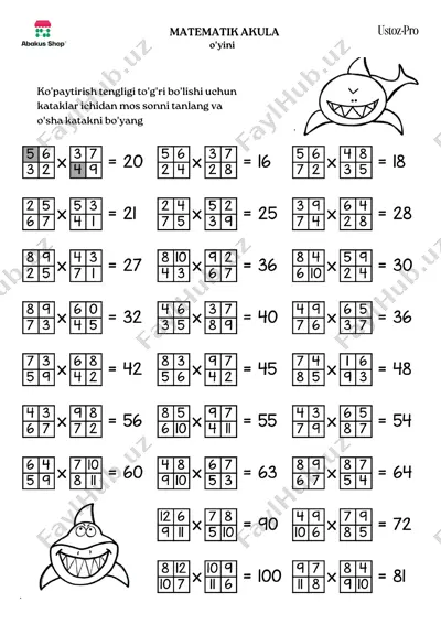 matematik akula mashg'uloti - ustozpro — PDF