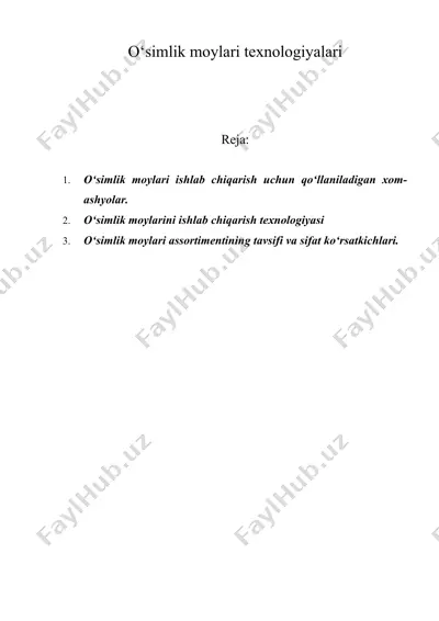 o‘simlik moylari texnologiyalari — DOC