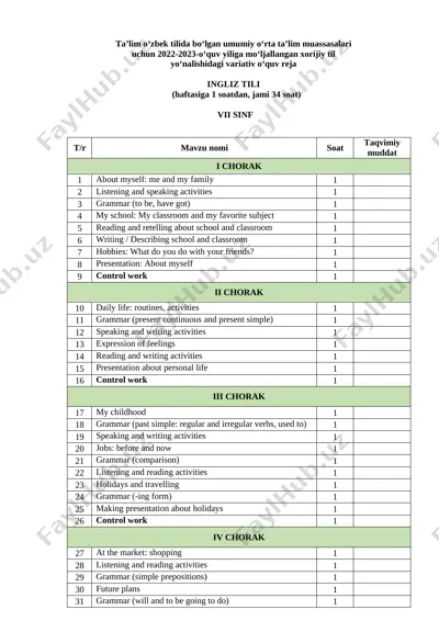 7-sinf variativ ingliz tili — DOCX