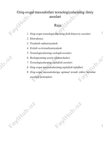 oziq-ovqat maxsulotlari texnologiyalarining ilmiy asoslari — DOC