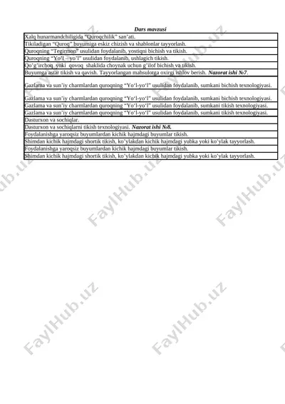 d.roziqova 7-sinf 4-chorak uchun ish reja — XLSX