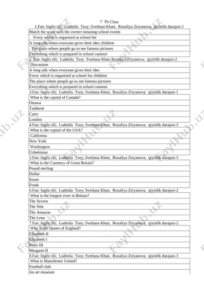 s.s.7 sinf ingliz tili test — DOCX