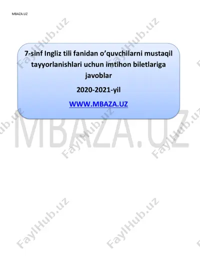 ingliz tili 7 sinf imtihon javoblar 2021 — PDF