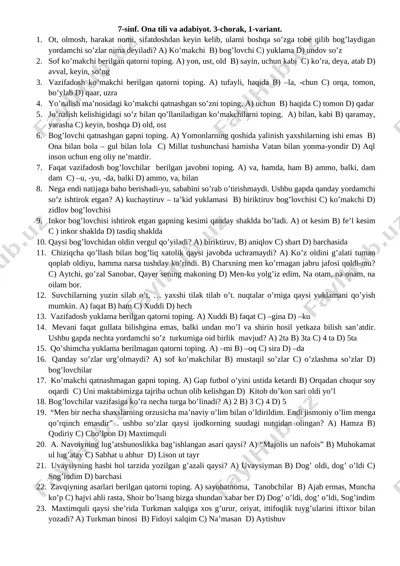 7-sinf, ona tili adabiyot 3-chorak — DOCX