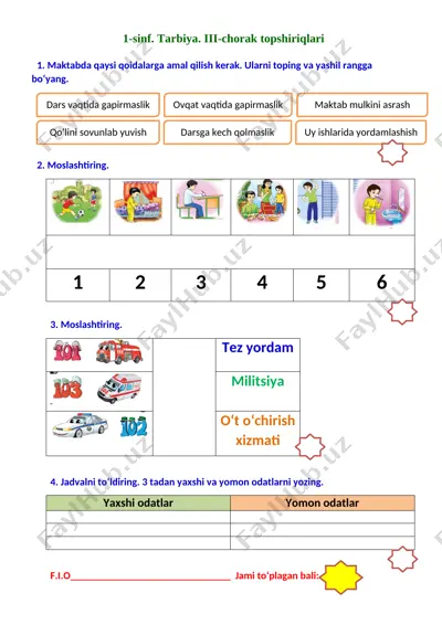 1 sinf tarbiya 3 chorak — DOCX