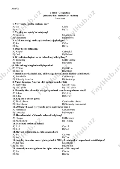 geografiya.test 6-7-8 sinflar — DOCX