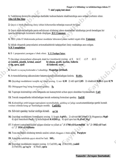 7-sinf yopiq test — PDF