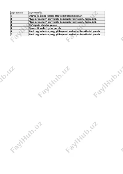 1-sinf texnologiya 2 chorak — XLSX