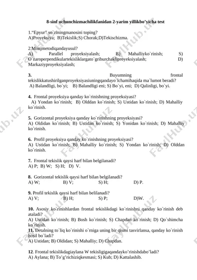 8-sinf chizmachilik 2-yarim yillik test — DOCX