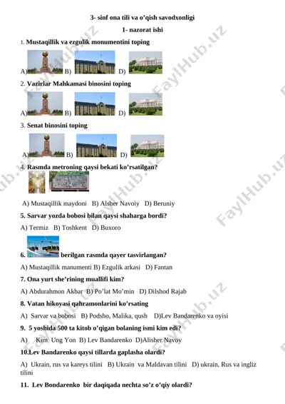 1- nazorat ishi ona tili va o'qish savodxonligi — DOCX