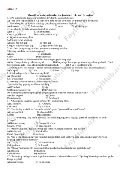 8-sinf-ona-tili-va-adabiyot-test — DOCX