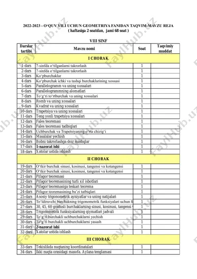 2022-2023. kalendar reja 8-sinf geometriya — PDF