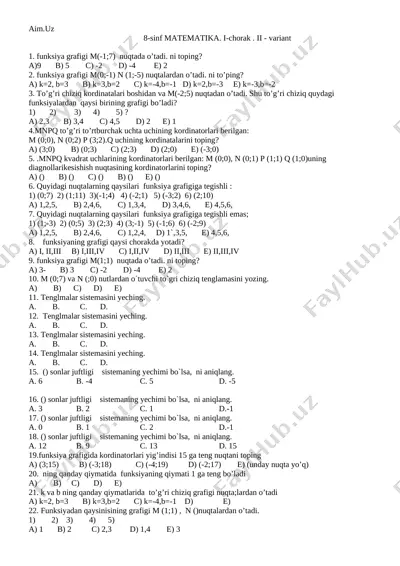 algebra test 8-sinf 1-4 ch — DOCX