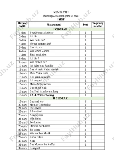 1-sinf nemis tili — PDF