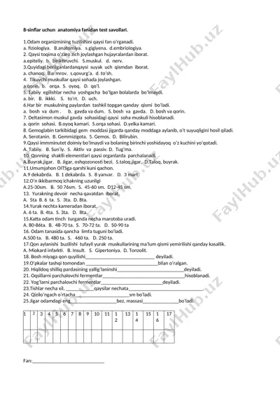 8-sinflar uchun test — DOCX
