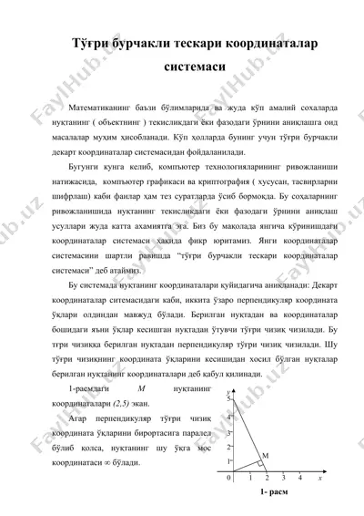тўғри ( тугри ) бурчакли тескари координаталар системаси — DOC