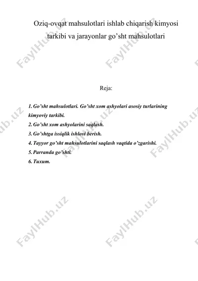 оziq-оvqаt mаhsulоtlаri ishlаb chiqаrish kimyosi tаrkibi vа jаrаyonlаr go’sht mаhsulоtlаri — DOC