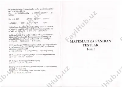 matematika fanidan testlar to'plami (1-4 sinflar) — DOC