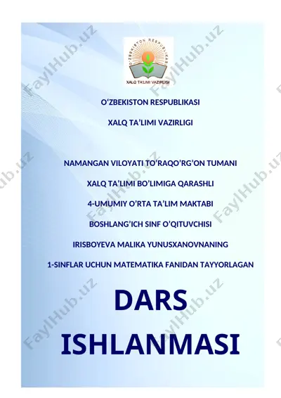 1-sinf matematika burchak va uning turlari — DOCX