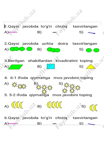 1- sinf uchun rasmli test. — PDF