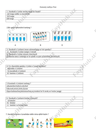 1,2,3 test jismoniy tarbiya — DOCX
